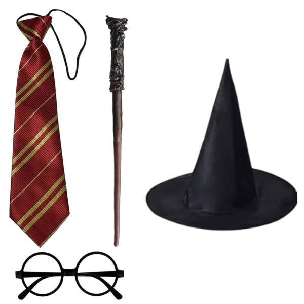 Magic Stick, Wand, Including Magic Wand, Tie, Glasses for Men and Women, Hat for Halloween Theme Costume, Roleplay Wizard Set, Used for Festivals, Parties, Role-Playing