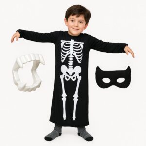 Skeleton Costume for Kids with Gown & Teeth Mask