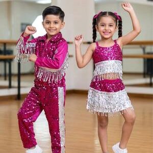 magenta silver dance dress for kids