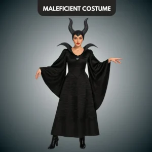 Maleficient Adult Costume with Glittery Headband