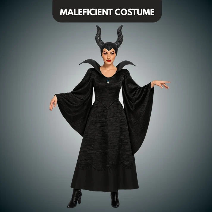 Maleficient Adult Costume with Glittery Headband